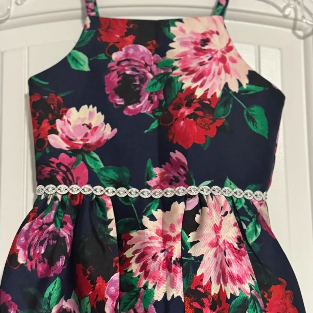 Rare Editions Navy and Pink Floral Dress